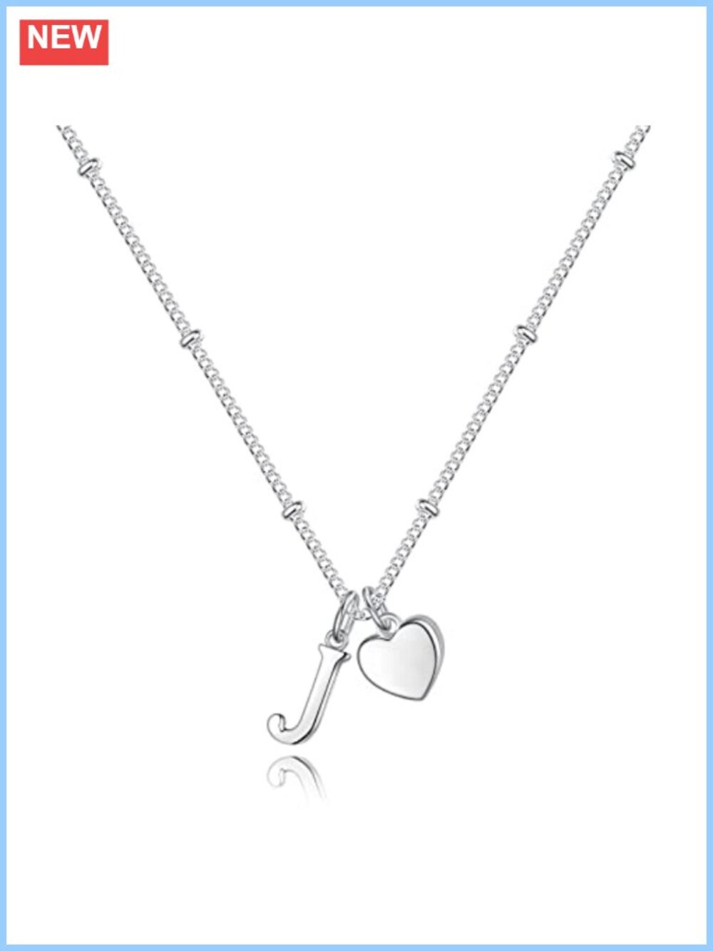 Initial Heart Pendant Necklace Silver Plated 925 Sterling
